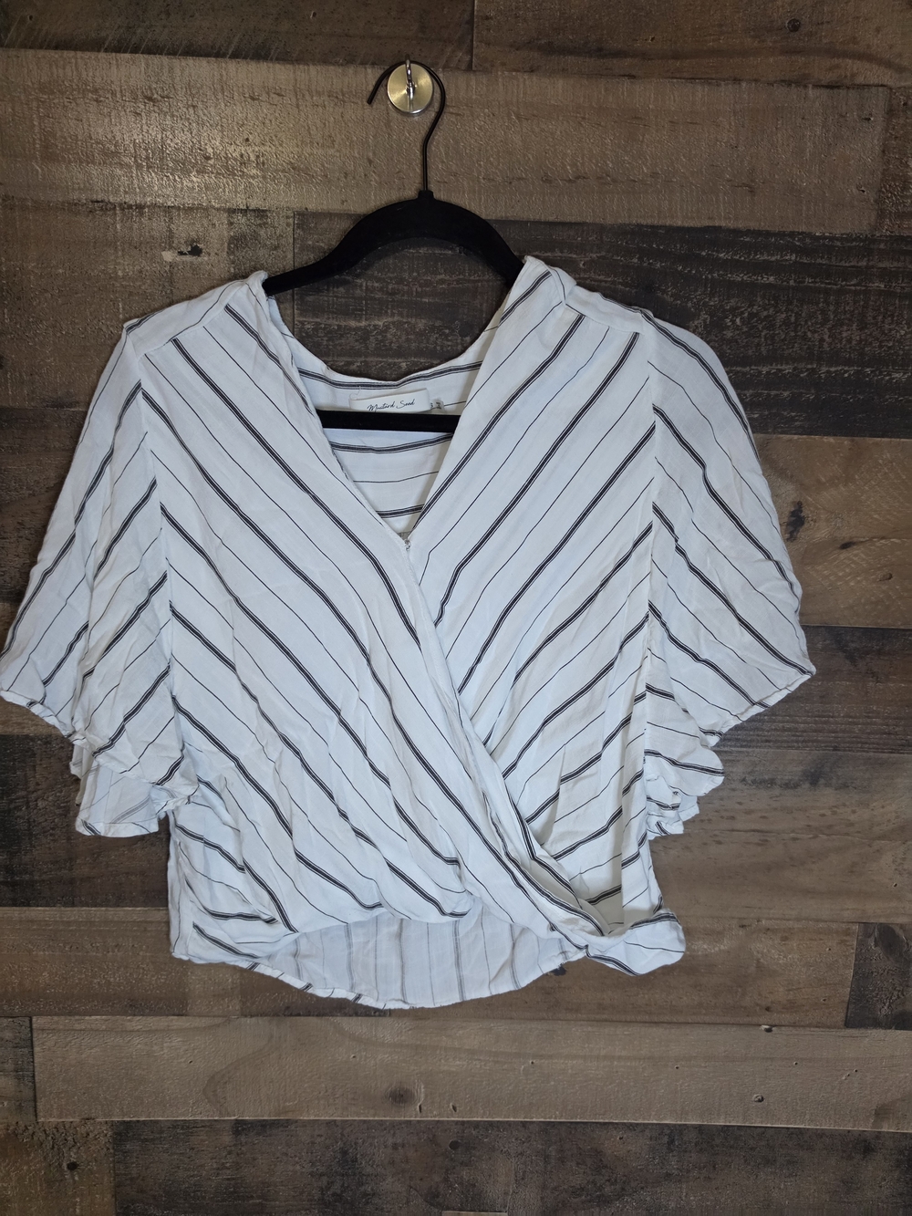 Mustard Seed White Striped Wrap Front Top